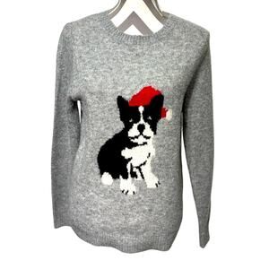 Cupcake and Cashmere Women French Bulldog Gray Knit Christmas Sweater Small Soft